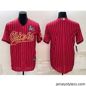 Stunning Kansas City Chiefs Blank Red With Super Bowl LVII Patch Cool Base Stitched Baseball Jersey
