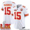 Stunning Kansas City Chiefs Patrick Mahomes #15 White 2024 2025 Super Bowl LIX F.U.S.E Stitched Jersey