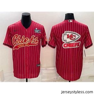 Stunning Kansas City Chiefs Red Team Big Logo With Super Bowl LVII Patch Cool Base Stitched Baseball Jersey