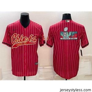 Gorgeous Kansas City Chiefs Red With Super Bowl LVII Big Logo Cool Base Stitched Baseball Jersey