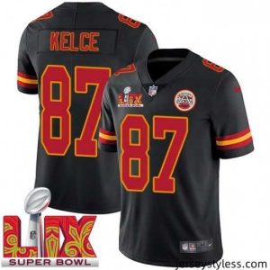 Impressive Kansas City Chiefs Travis Kelce #87 Black 2024 2025 Super Bowl LIX F.U.S.E Stitched Jersey