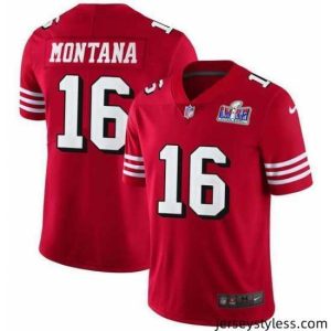 Premium NFL San Francisco 49ers 16 Joe Montana Red Vapor Untouchable Limited Stitched 2024 Super Bowl LVIII Jersey