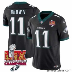 Gorgeous Philadelphia Eagles 11 A J  Brown Black 2025 Eagles Logo Super Bowl LIX Patch New F.U.S.E  Vapor Untouchable Limited Stitched Football Jersey