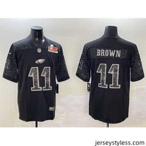 Gorgeous Philadelphia Eagles 11 A J  Brown Black 2025 Super Bowl LIX Patch Reflective Vapor Untouchable Limited Stitched Football Jersey
