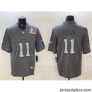Stylish Philadelphia Eagles 11 A J  Brown Gray 2025 Super Bowl LIX Patch Fashion Vapor Untouchable Limited Stitched Football Jersey