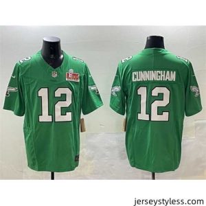 Unique Philadelphia Eagles 12 Randall Cunningham Green 2025 Super Bowl LIX Patch F.U.S.E  Throwback Vapor Untouchable Limited Stitched Football Jersey