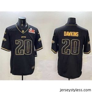 Amazing Philadelphia Eagles 20 Brian Dawkins Black Gold 2025 Super Bowl LIX Patch Salute To Service Vapor Untouchable Limited Stitched Football Jersey