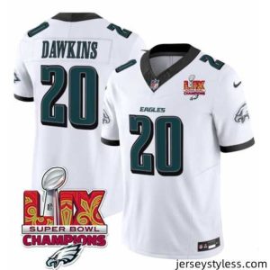 Amazing Philadelphia Eagles 20 Brian Dawkins White 2025 Eagles Logo Super Bowl LIX Patch New F.U.S.E  Vapor Limited Stitched Football Jersey