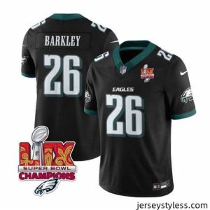 Premium Philadelphia Eagles 26 Saquon Barkley Black 2025 Eagles Logo Super Bowl LIX Patch New F.U.S.E  Vapor Untouchable Limited Stitched Football Jersey