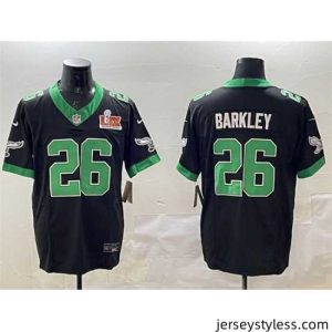 Impressive Philadelphia Eagles 26 Saquon Barkley Black 2025 Super Bowl LIX Patch F.U.S.E  Vapor Untouchable Limited Stitched Football Jersey
