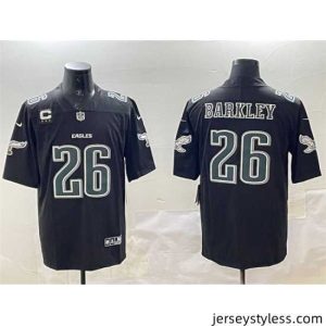 Unique Philadelphia Eagles 26 Saquon Barkley Black Fashion With 3 Star C Patch Vapor Untouchable Limited Stitched Football Jersey