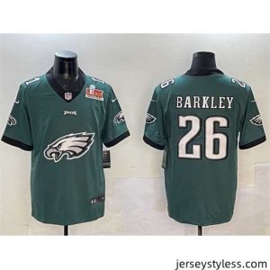 Impressive Philadelphia Eagles 26 Saquon Barkley Green 2025 Super Bowl LIX Patch Team Big Logo Vapor Untouchable Limited Stitched Football Jersey