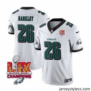Fantastic Philadelphia Eagles 26 Saquon Barkley White 2025 Eagles Logo Super Bowl LIX Patch New F.U.S.E  Vapor Untouchable Limited Stitched Football Jersey