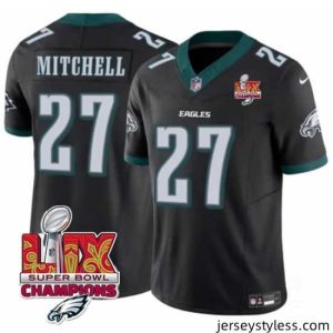 Impressive Philadelphia Eagles 27 Quinyon Mitchell Black 2025 Eagles Logo Super Bowl LIX Patch New F.U.S.E  Vapor Untouchable Limited Stitched Football Jersey