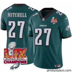 Stunning Philadelphia Eagles 27 Quinyon Mitchell Green 2025 Eagles Logo Super Bowl LIX Patch New F.U.S.E  Vapor Untouchable Limited Stitched Football Jersey