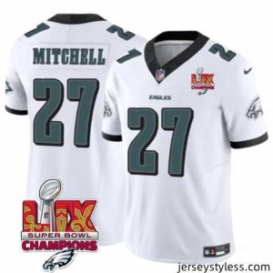 Impressive Philadelphia Eagles 27 Quinyon Mitchell White 2025 Eagles Logo Super Bowl LIX Patch New F.U.S.E  Vapor Limited Stitched Football Jersey