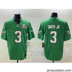 Premium Philadelphia Eagles 3 Nolan Smith Jr  Green 2025 Super Bowl LIX Patch F.U.S.E  Throwback Vapor Untouchable Limited Stitched Football Jersey
