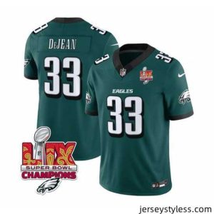 Fantastic Philadelphia Eagles 33 Cooper DeJean Green 2025 Eagles Logo Super Bowl LIX Patch New F.U.S.E  Vapor Untouchable Limited Stitched Football Jersey