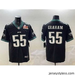 Impressive Philadelphia Eagles 55 Brandon Graham Black 2025 Super Bowl LIX Patch Vapor Untouchable Limited Stitched Football Jersey