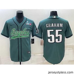 Unique Philadelphia Eagles 55 Brandon Graham Green With Super Bowl LVII Patch Cool Base Stitched Baseball Jersey
