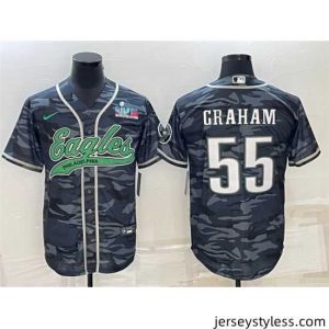 Fantastic Philadelphia Eagles 55 Brandon Graham Grey Camo With Super Bowl LVII Patch Cool Base Stitched Baseball Jersey