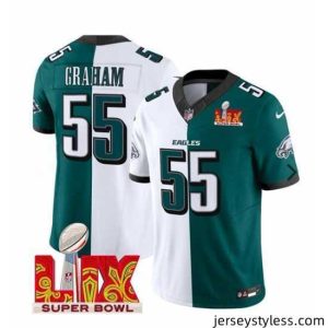 Gorgeous Philadelphia Eagles 55 Brandon Graham White Green Split 2025 Super Bowl LIX Patch F.U.S.E  Vapor Untouchable Limited Stitched Football Jersey