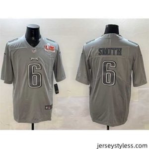 Premium Philadelphia Eagles 6 DeVonta Smith Grey 2025 Super Bowl LIX Patch Atmosphere Fashion Vapor Untouchable Limited Stitched Football Jersey