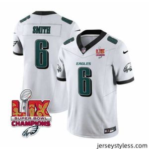 Impressive Philadelphia Eagles 6 DeVonta Smith White 2025 Eagles Logo Super Bowl LIX Patch New F.U.S.E  Vapor Untouchable Limited Stitched Football Jersey