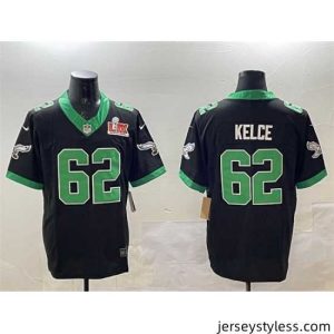 Unique Philadelphia Eagles 62 Jason Kelce Black 2025 Super Bowl LIX Patch F.U.S.E  Vapor Untouchable Limited Stitched Football Jersey