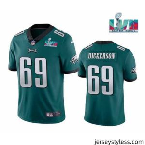 Premium Philadelphia Eagles 69 Landon Dickerson Green Super Bowl LVII Patch Vapor Untouchable Limited Stitched Jersey
