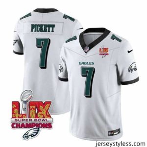 Stunning Philadelphia Eagles 7 Kenny Pickett White 2025 Eagles Logo Super Bowl LIX Patch New F.U.S.E  Vapor Limited Stitched Football Jersey