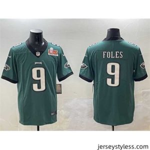 Premium Philadelphia Eagles 9 Nick Foles Green 2025 Super Bowl LIX Patch Vapor Untouchable Limited Stitched Football Jersey