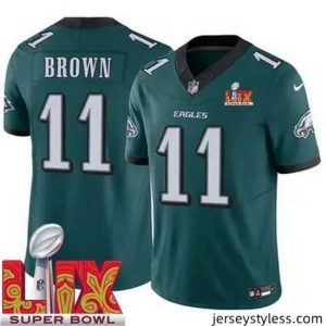 Impressive Philadelphia Eagles A.J. Brown #11 Green 2024 2025 Super Bowl LIX F.U.S.E Stitched NFL Jersey