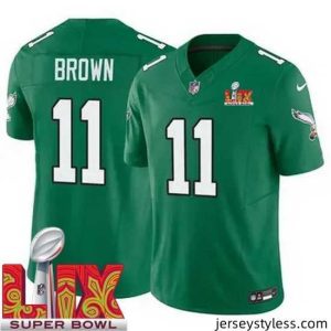 Unique Philadelphia Eagles A.J. Brown #11 Kelly Green 2024 2025 Super Bowl LIX F.U.S.E Stitched NFL Jersey