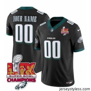 Premium Philadelphia Eagles Active Player Custom Black 2025 Eagles Logo Super Bowl LIX Patch New F.U.S.E  Vapor Limited Stitched Football Jersey