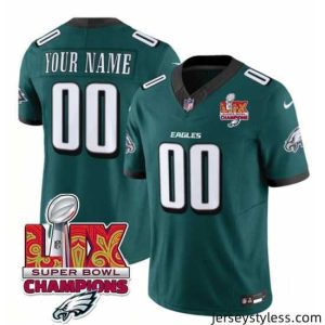 Gorgeous Philadelphia Eagles Active Player Custom Green 2025 Eagles Logo Super Bowl LIX Patch New F.U.S.E  Vapor Limited Stitched Football Jersey