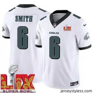 Gorgeous Philadelphia Eagles DeVonta Smith #6 White 2024 2025 Super Bowl LIX F.U.S.E Stitched NFL Jersey