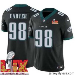Amazing Philadelphia Eagles Jalen Carter #98 Black 2024 2025 Super Bowl LIX F.U.S.E Stitched NFL Jersey