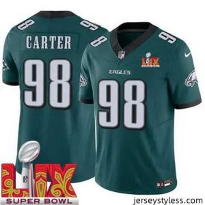 Stylish Philadelphia Eagles Jalen Carter #98 Green 2024 2025 Super Bowl LIX F.U.S.E Stitched NFL Jersey