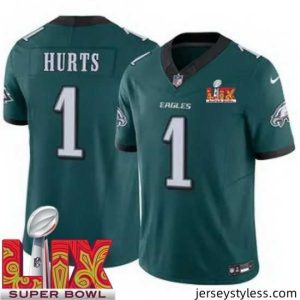 Fantastic Philadelphia Eagles Jalen Hurts #1 Green 2024 2025 Super Bowl LIX F.U.S.E Stitched NFL Jersey