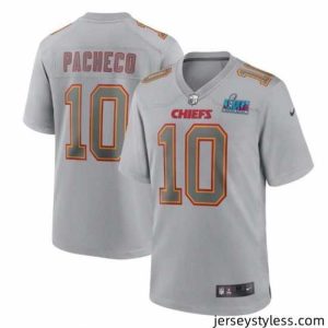 Stylish Toddler Kansas City Chiefs 10 Isiah Pacheco Grey Super Bowl LVII Patch Atmosphere Fashion Stitched Game Jersey