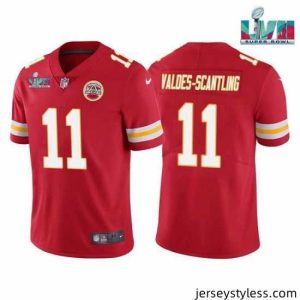 Unique Toddler Kansas City Chiefs 11 Marquez Valdes Scantling Red Super Bowl LVII Patch Vapor Untouchable Limited Stitched Jersey