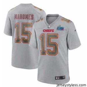 Stunning Toddler Kansas City Chiefs 15 Patrick Mahomes Grey Super Bowl LVII Patch Atmosphere Fashion Stitched Game Jersey