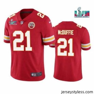 Stunning Toddler Kansas City Chiefs 21 Trent McDuffie Red Super Bowl LVII Patch Vapor Untouchable Limited Stitched Jersey