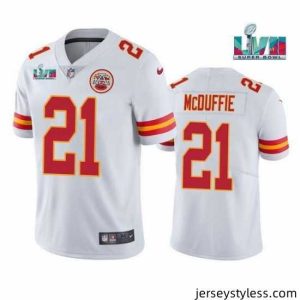 Gorgeous Toddler Kansas City Chiefs 21 Trent McDuffie White Super Bowl LVII Patch Vapor Untouchable Limited Stitched Jersey