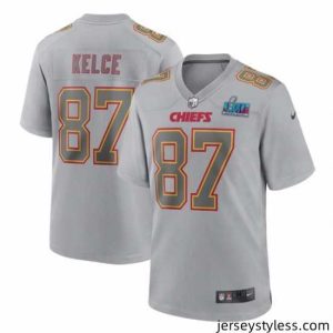 Fantastic Toddler Kansas City Chiefs 87 Travis Kelce Grey Super Bowl LVII Patch Atmosphere Fashion Stitched Game Jersey