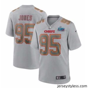 Impressive Toddler Kansas City Chiefs 95 Chris Jones Grey Super Bowl LVII Patch Atmosphere Fashion Stitched Game Jersey