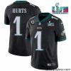 Stylish Toddler Philadelphia Eagles 1 Jalen Hurts Black Super Bowl LVII Patch And 2 Star C Patch Vapor Untouchable Limited Stitched Jersey