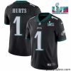 Unique Toddler Philadelphia Eagles 1 Jalen Hurts Black Super Bowl LVII Patch Vapor Untouchable Limited Stitched Jersey
