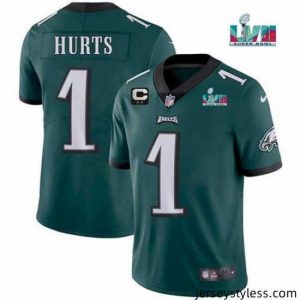 Impressive Toddler Philadelphia Eagles 1 Jalen Hurts Green Super Bowl LVII Patch And 2 Star C Patch Vapor Untouchable Limited Stitched Jersey